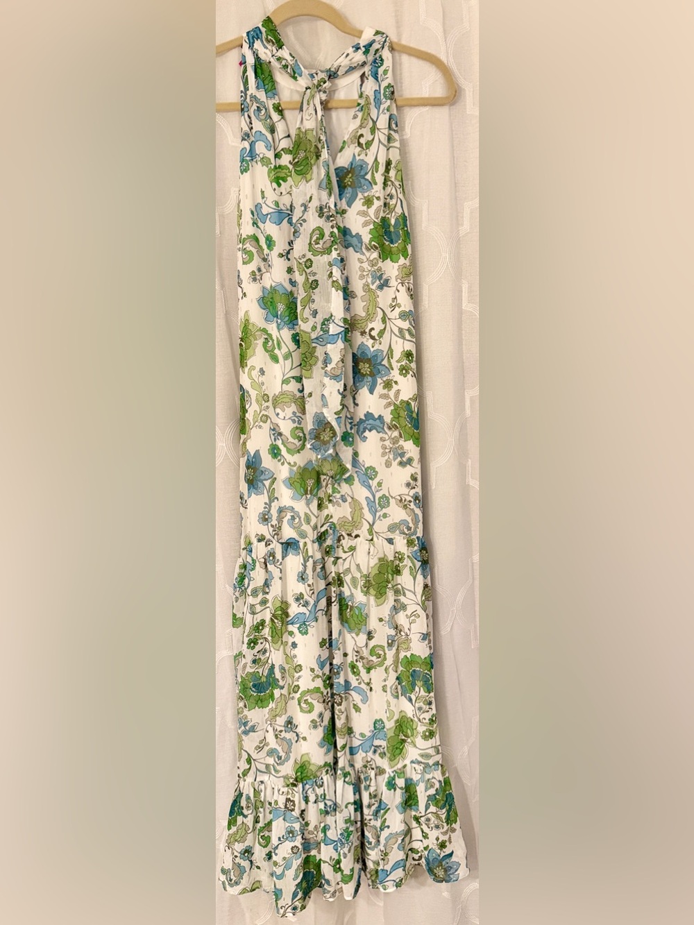 Vince Camuto Blue Green Floral Halter Maxi Dress Size Large Boho Flowy - Picture 9 of 9